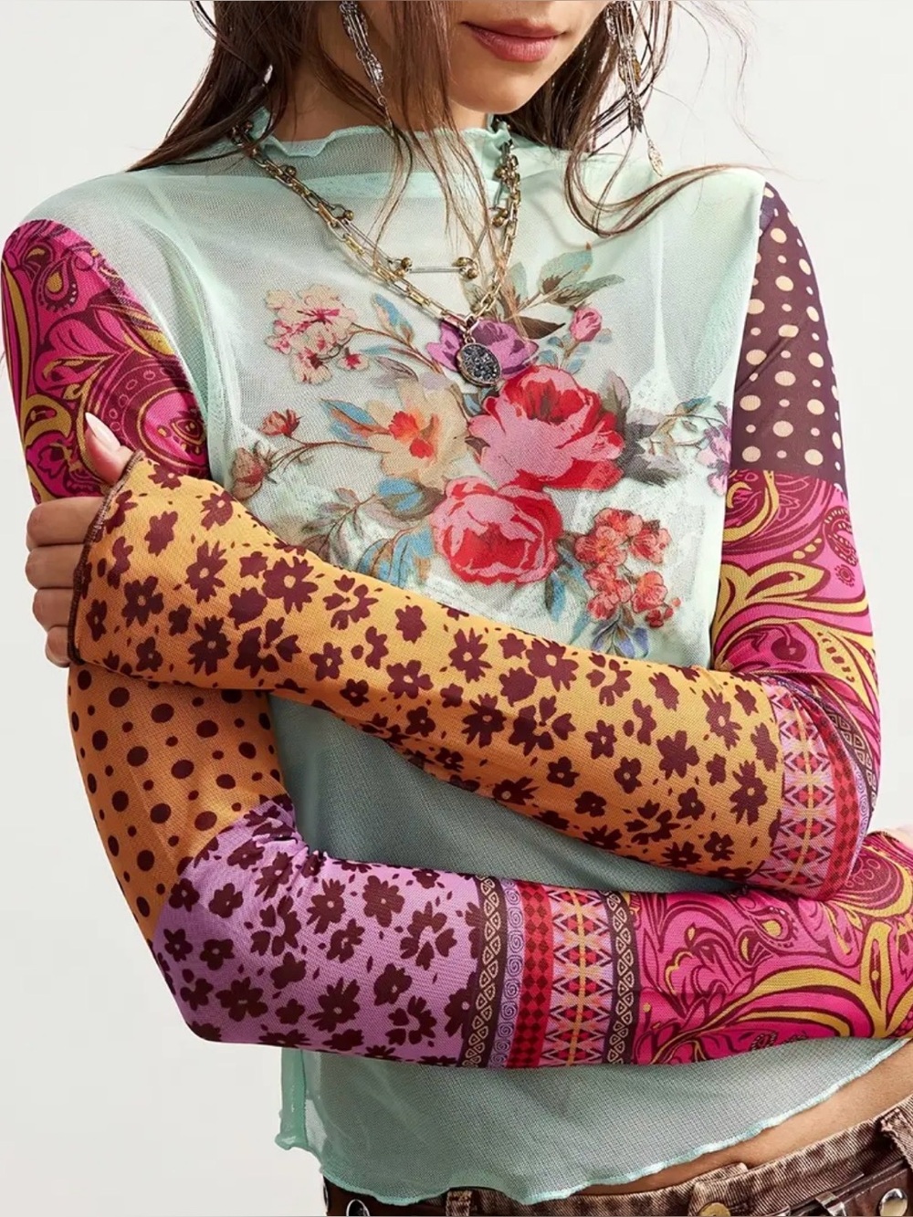 Floral Mesh Long Sleeve Top | Sheer Y2K Spring Layering Tee | paisley